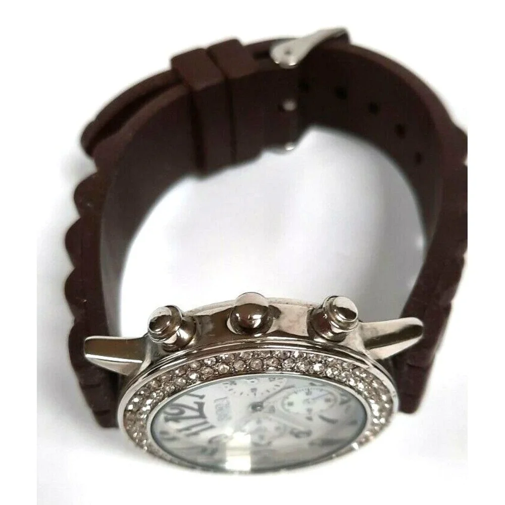Bora Women's Watch Brown Numbers Silicone‎ Band Quartz Crystal Bezel Pre-owned
